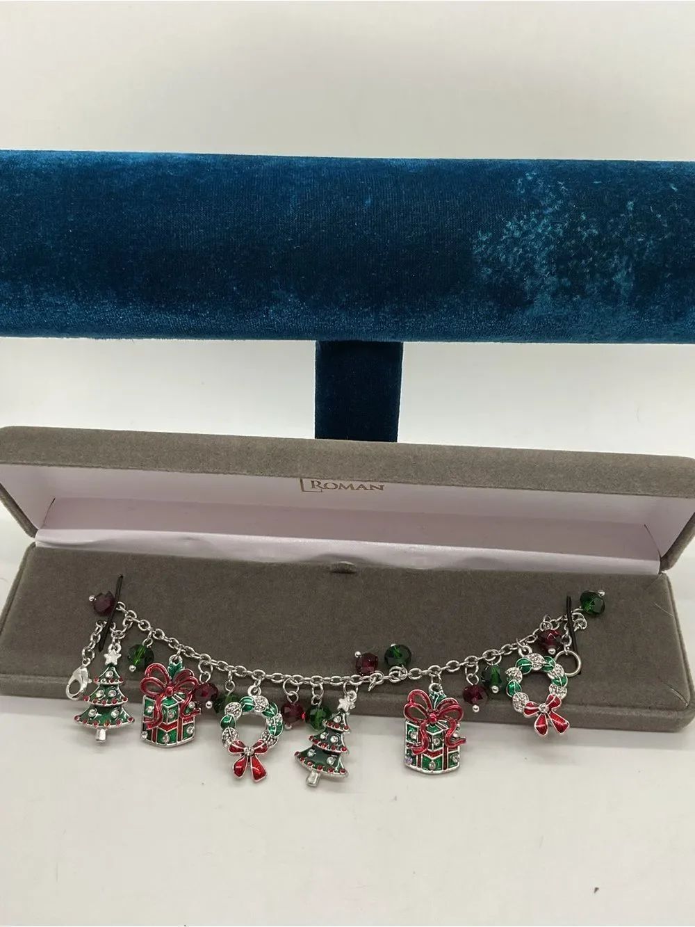 Roman Silver-Tone Christmas Charm Bracelet - Red & Green